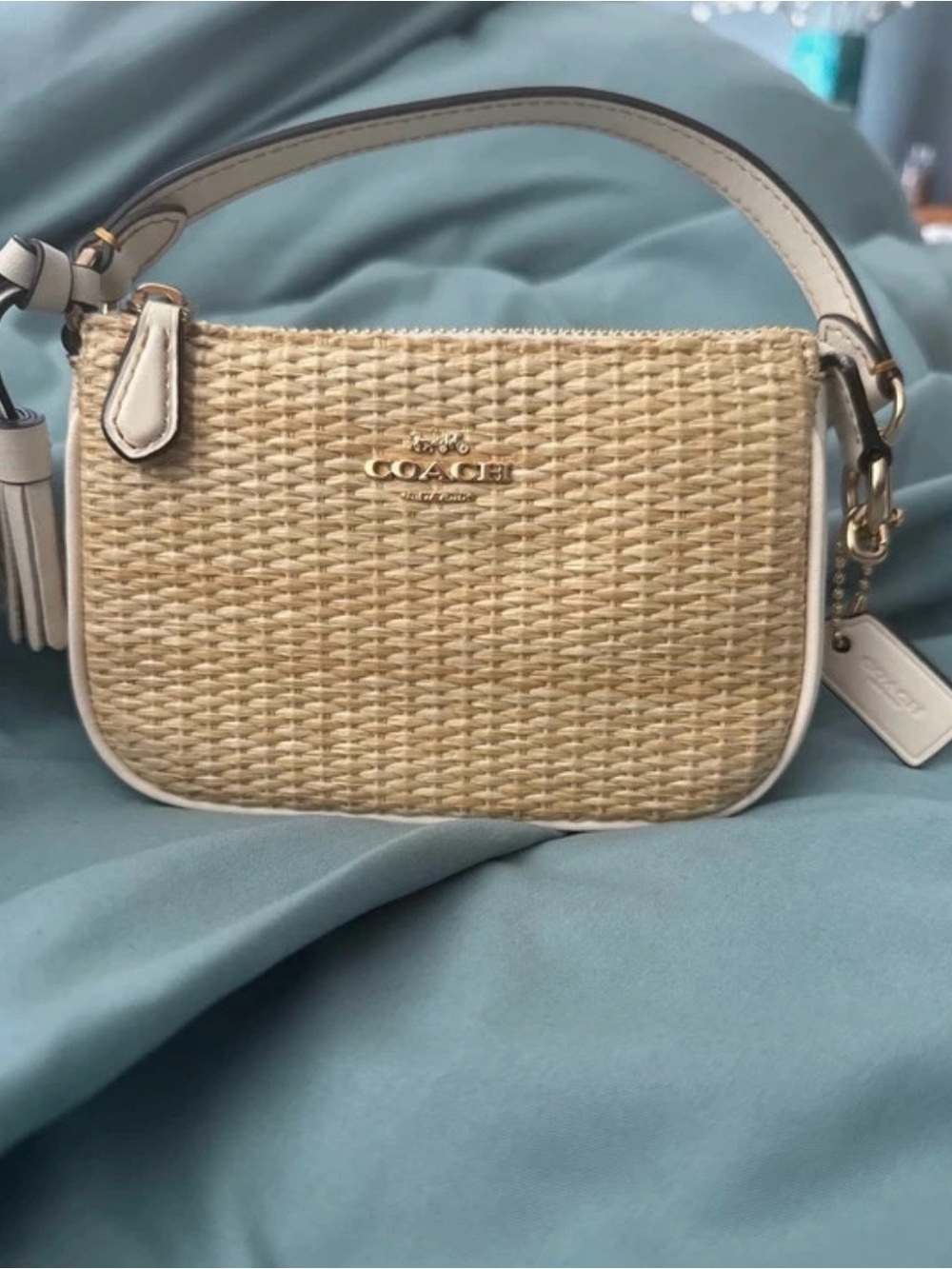 Coach Nolita 15 Straw Woven Mini Bag in Natural and White with Gold Hardware - Picture 2 of 7